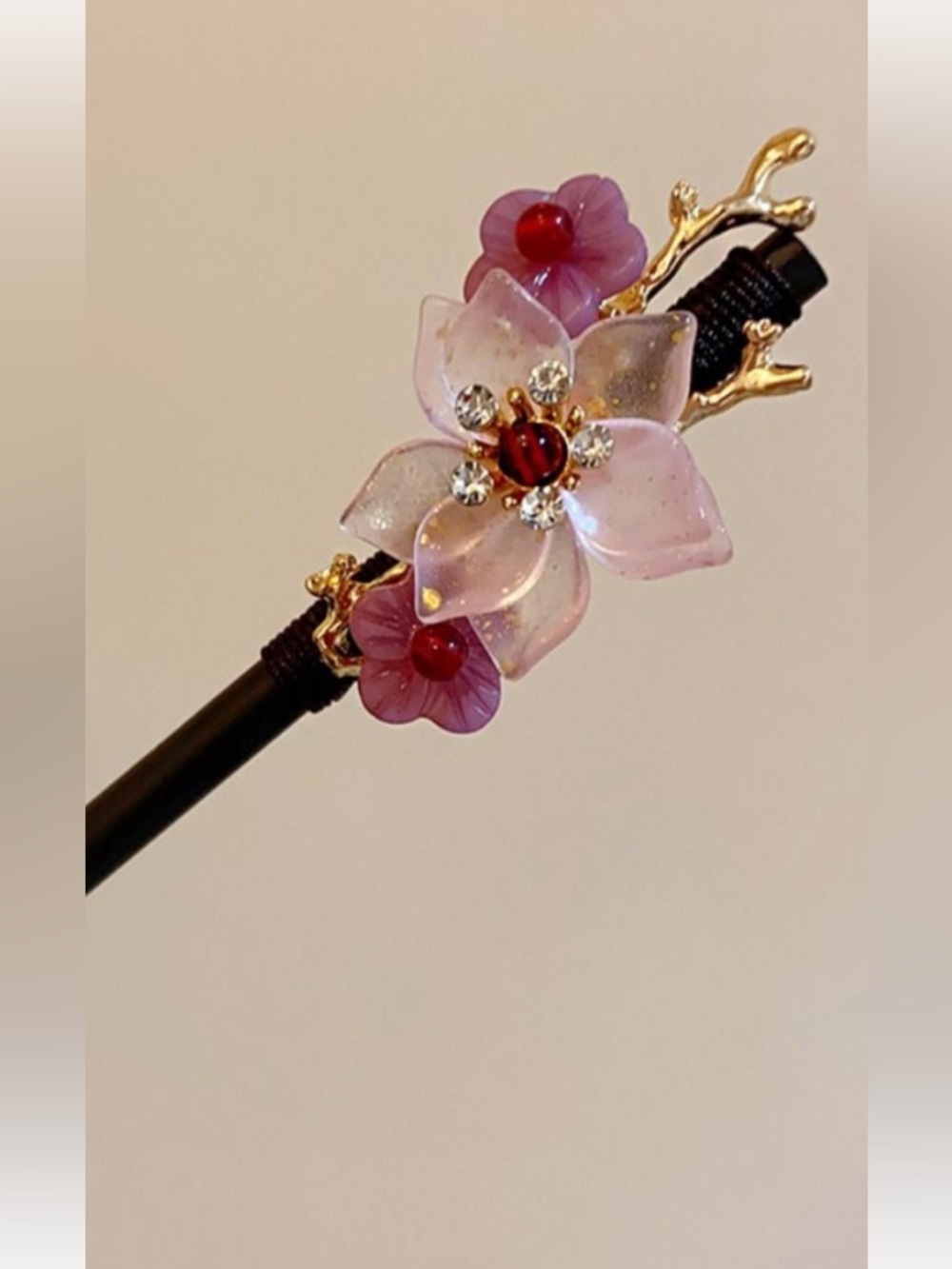 Pink Floral Crystal Hair Stick for Women